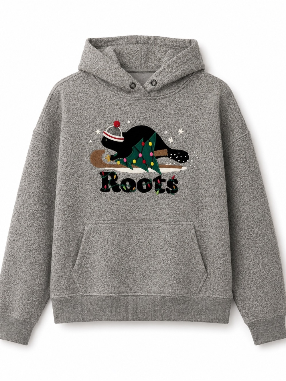 Roots Christmas Beaver Hoodie Gray XS